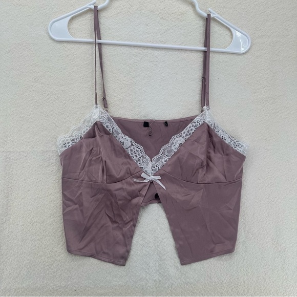 Tops - Mauve Satin Lace Camisole Coquette Top